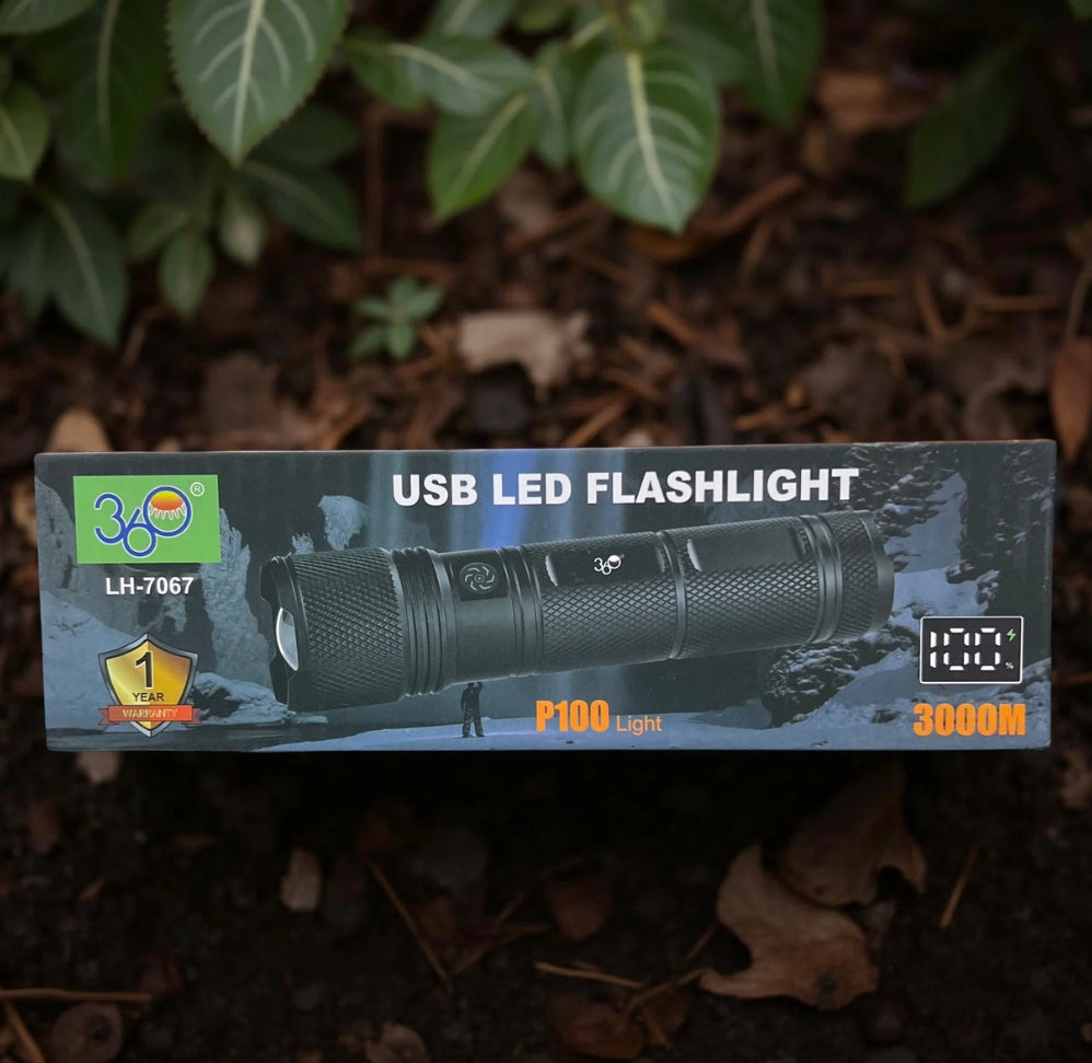 USB LED Flashlight P100 Combo with 3000M Ultra Long Range Torch – Bahrain
